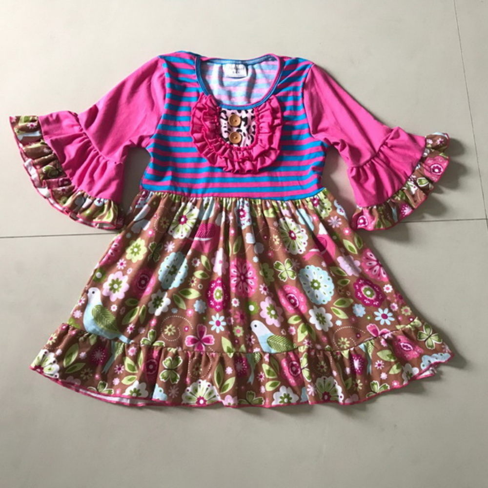 Boutique Floral Brown Short Sleeve Ruffle Dress
